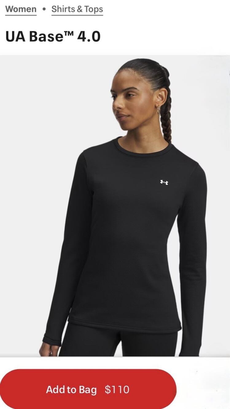 UNDER ARMOUR WOMEN'S COLDGEAR BASE 4.0 Black Thermal Fitter Crew with Thumbholes